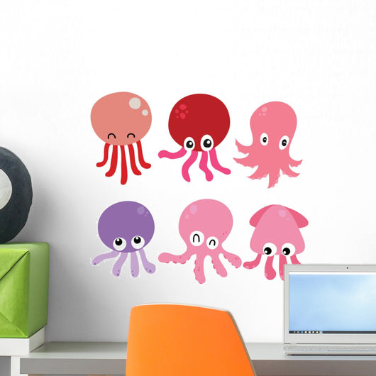 Six Colorful Little Octopuses Wall Decal Sticker Set