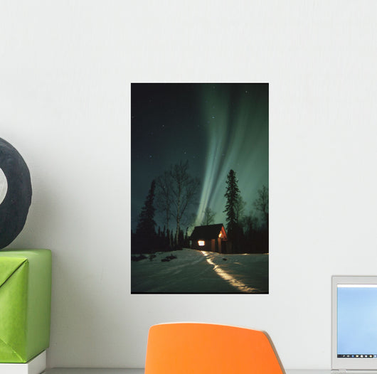Northern Lights Over Cabin Scotty Lk Petersville Rd Ak Winter Snow Wall Mural