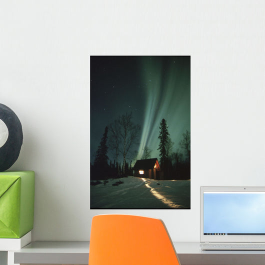 Northern Lights Over Cabin Scotty Lk Petersville Rd Ak Winter Snow Wall Mural