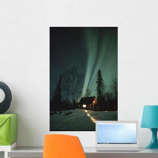 Northern Lights Over Cabin Scotty Lk Petersville Rd Ak Winter Snow Wall Mural