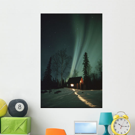 Northern Lights Over Cabin Scotty Lk Petersville Rd Ak Winter Snow Wall Mural