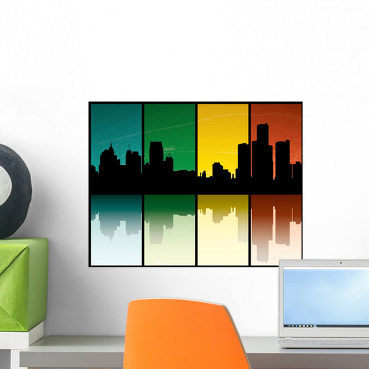 Grunge Silhouette of Detroit Wall Mural