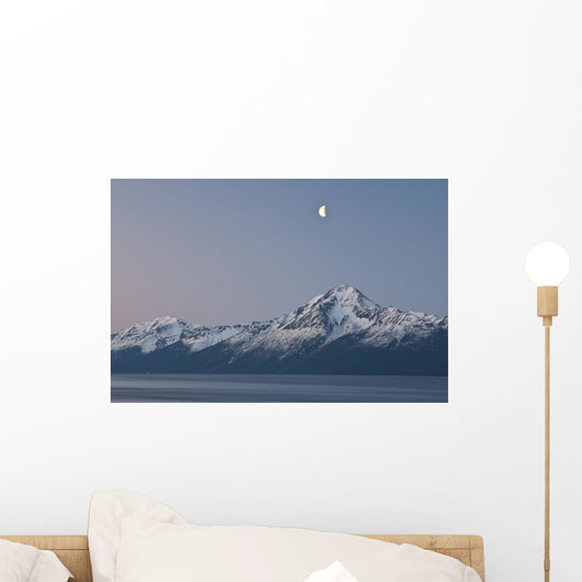 A Half Moon Over The Kenai Mountains And The Turnagain Arm At Dawn Wall Mural
