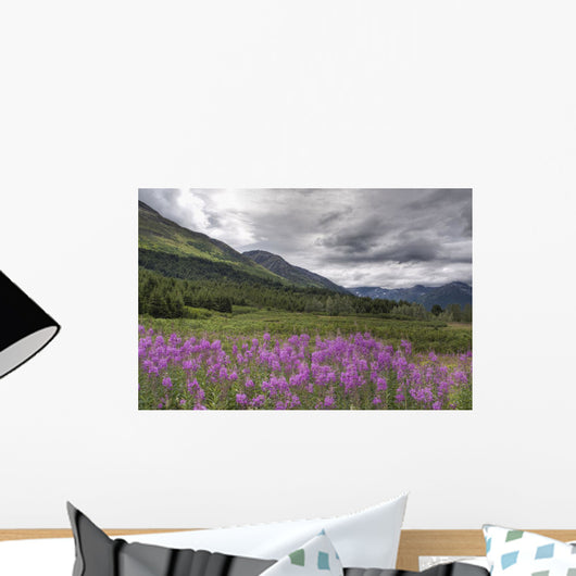 View Of Fireweed Blooms In Turnagain Pass Wall Mural