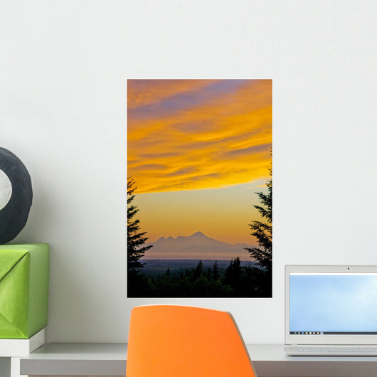 Sunset Clouds Blaze Orange Over Iliamna Volcano As Seen From The Hills Wall Mural