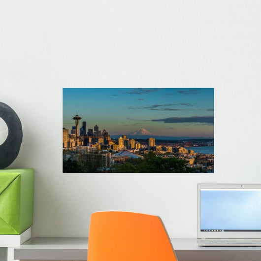 Seattle Skyline Lit Setting Wall Decal