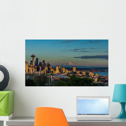Seattle Skyline Lit Setting Wall Decal