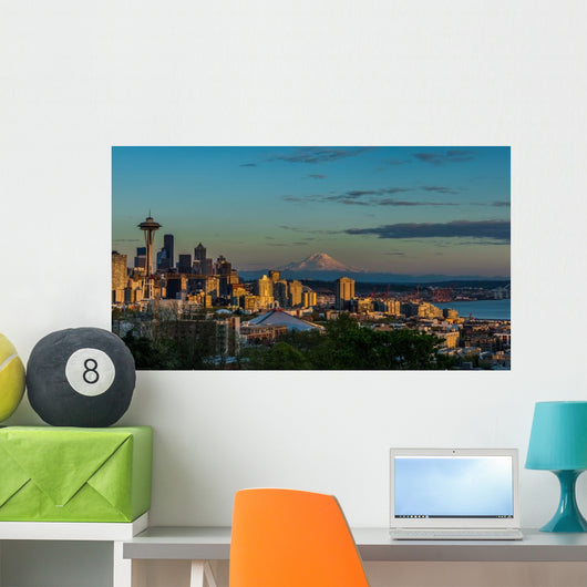 Seattle Skyline Lit Setting Wall Decal