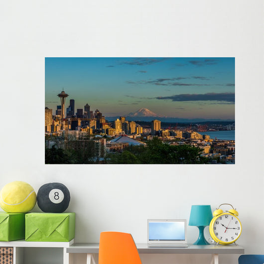 Seattle Skyline Lit Setting Wall Decal