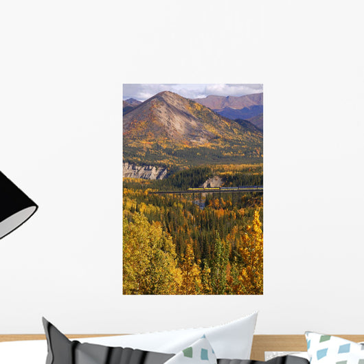 Alaska Railroad Train Crossing A Tressel At Denali National Park Wall Mural