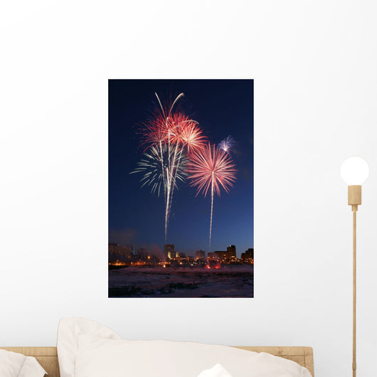 Fur Rondy Fireworks Over Anchorage, Southcentral, Alaska, Winter Wall Mural