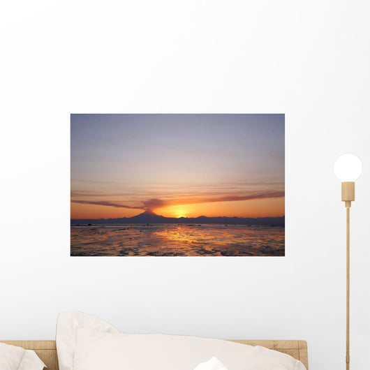 Ash Cloud Rises From Mt Redoubt At Sunset During Low Tide Wall Mural