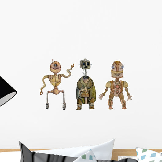 Hand Drawn Rusty Robots Wall Decal Sticker Set