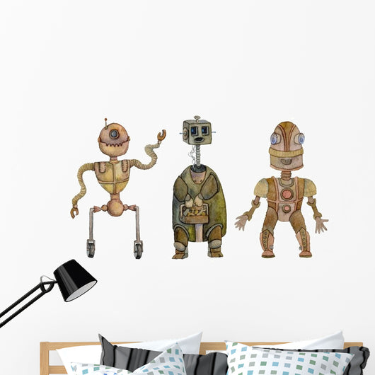 Hand Drawn Rusty Robots Wall Decal Sticker Set