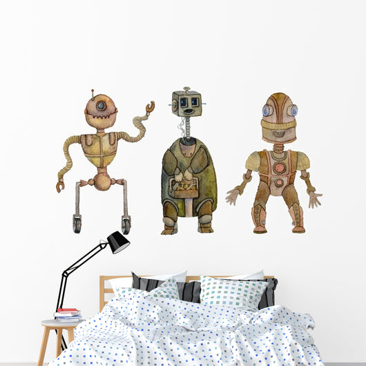 Hand Drawn Rusty Robots Wall Decal Sticker Set