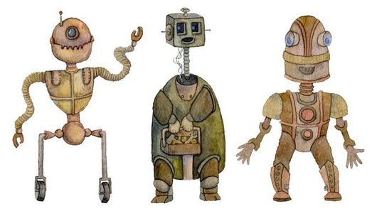 Hand Drawn Rusty Robots Wall Decal Sticker Set