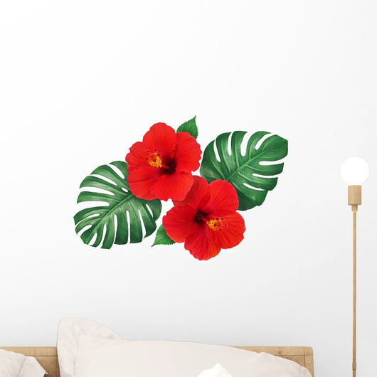 Red Tropical Hibiscus Flowers Wall Decal