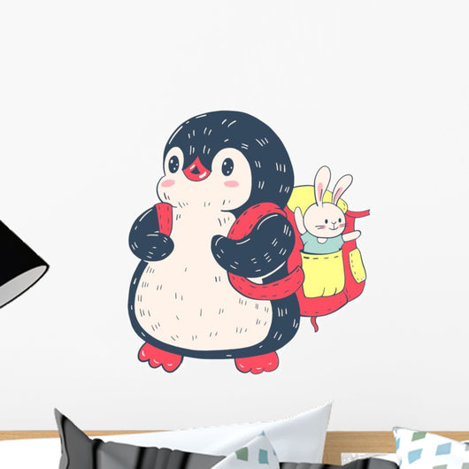 Cartoon Penguin with Backpack Wall Decal