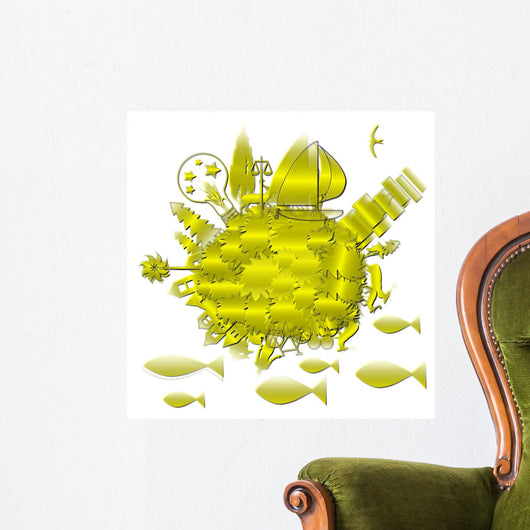 Yellow Planet Wall Decal
