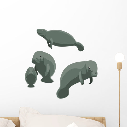 Cute Manatee Family Wall Decal Sticker Set
