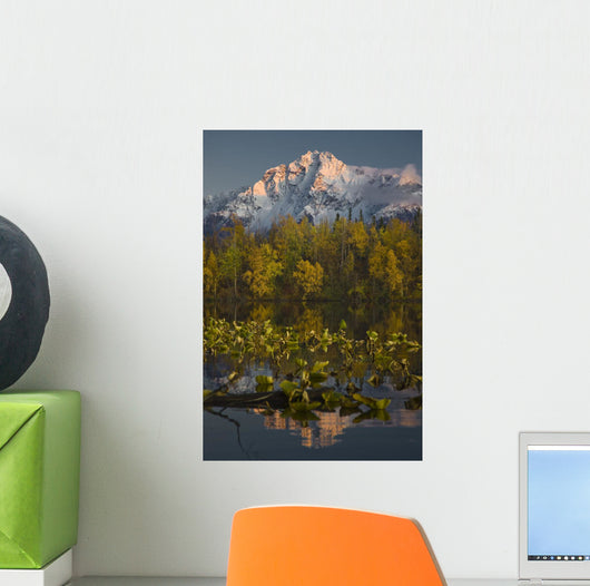 Scenic View Of Pioneer Peak Reflecting In Echo Lake At Sunset Wall Mural