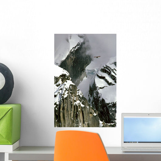 Glacier Pilot & Plane In Ak Range Moose's Tooth In Ak Wall Mural