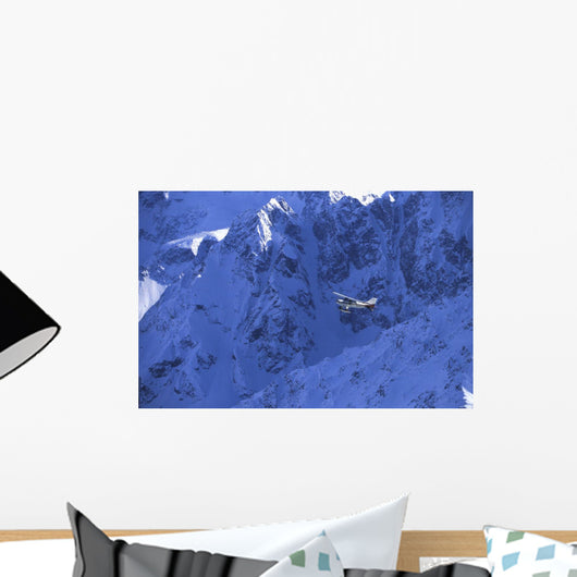 Small Plane Flying Above Chugach Mts Southcentral Ak/Nspring Wall Mural