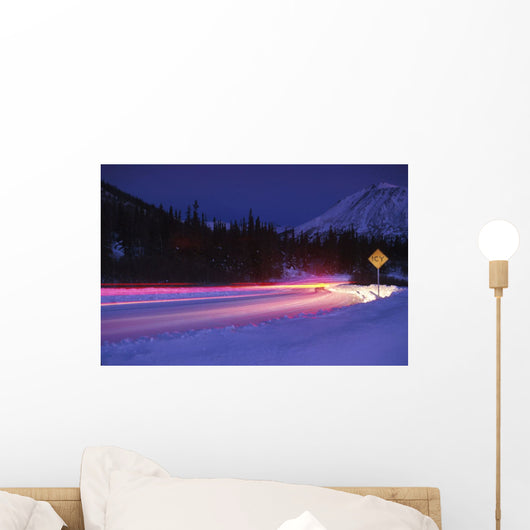 Car On Icy Road Evening Winter Southcentral Ak Wall Mural