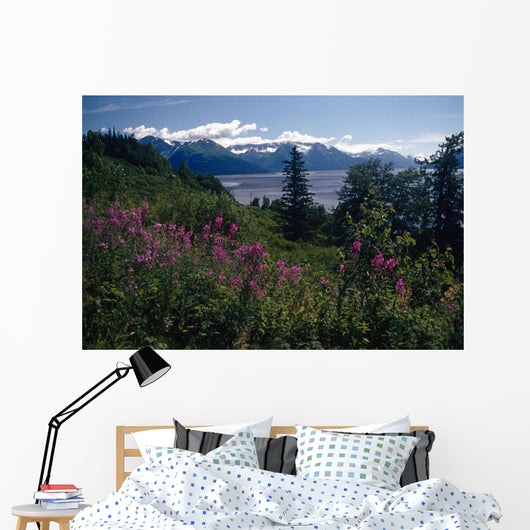 Fireweed & Chugach Mts Turnagain Arm Sc Alaska Wall Mural