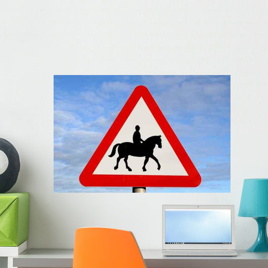 accompanied horses or ponies, warning road sign. Wall Mural