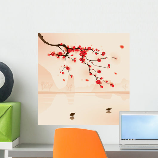 oriental style painting, plum blossom in spring Wall Mural