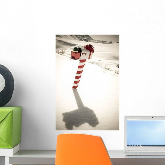 White Mailbox Decorated For Christmas Standing Wall Mural