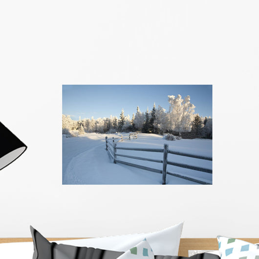 Winter Scenic Split Rail Wall Decal Design 1