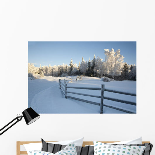 Winter Scenic Split Rail Wall Decal Design 1