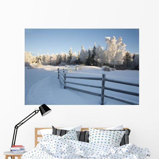 Winter Scenic Split Rail Wall Decal Design 1