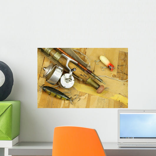 antique lures, rod and reel Wall Mural