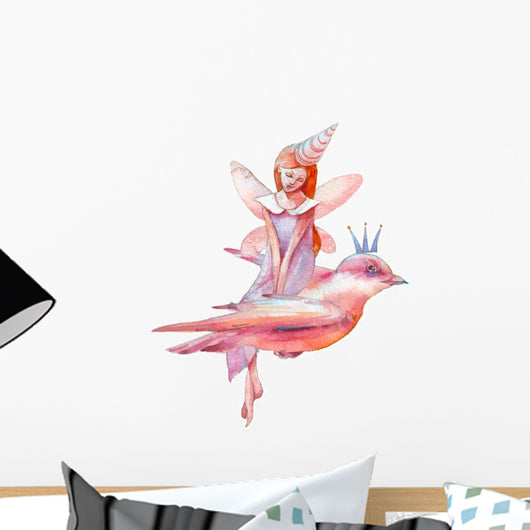 Watercolor Fairy and Bird Wall Decal