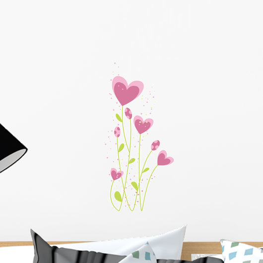 Pink Heart Flowers Wall Decal