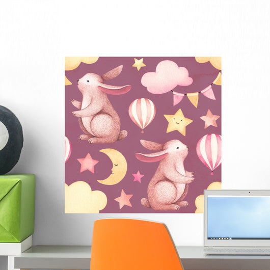 Watercolor Illustration Cute Bunny Wall Decal