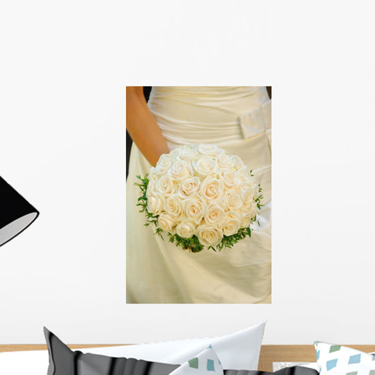 Bridal bouquet of white roses Wall Mural