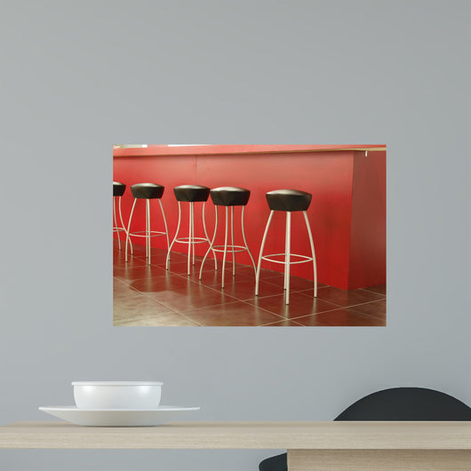 Black Stool in Interior of Bar on Ceramic Floor Wall Mural