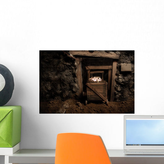 old mine and trolley full of brilliant stones Wall Mural