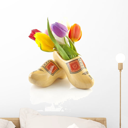 Pair of traditional Dutch wooden shoes with tulips Wall Decal
