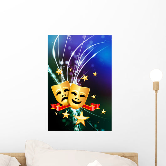 Comedy and Tragedy Masks on Abstract Modern Light Background Wall Mural