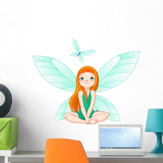 Fairy observes for flying butterfly Wall Decal