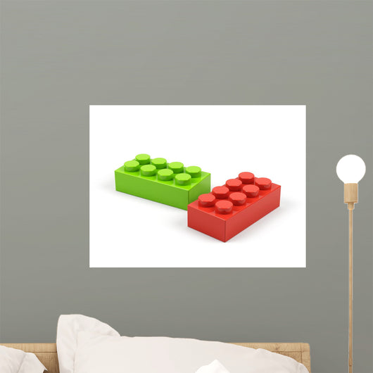 Plastic toy blocks on white background. Wall Decal