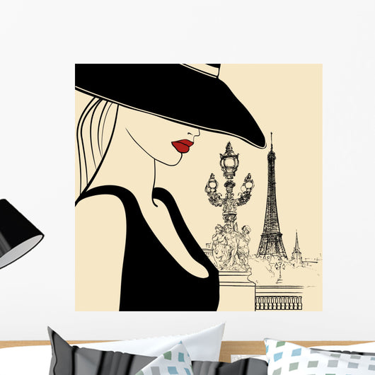 Woman on Alexander III Bridge in Paris Wall Mural