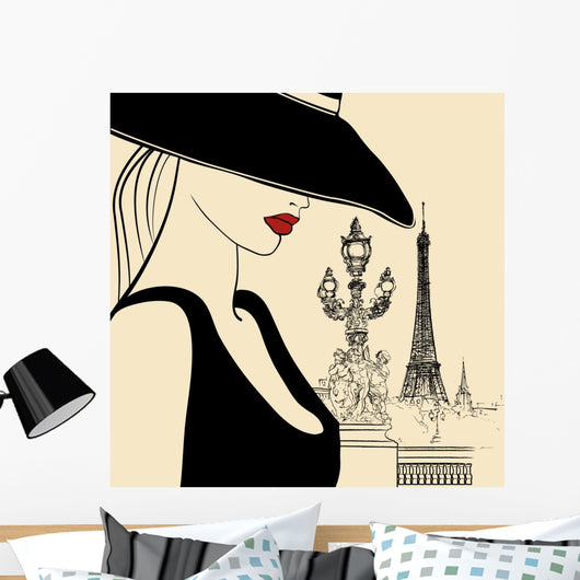 Woman on Alexander III Bridge in Paris Wall Mural