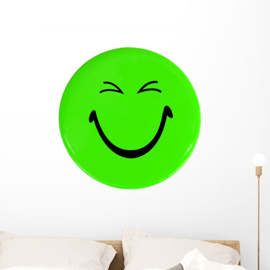 Green happy face button Wall Decal