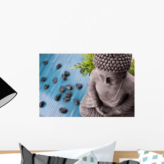 Buddha With Bamboo Massage Stones Wall Mural